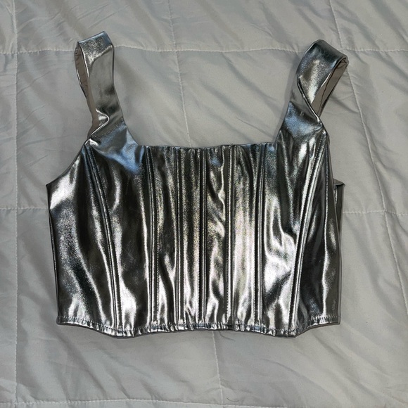 Super Model Vibes Metallic Corset Top - Silver - Picture 2 of 3
